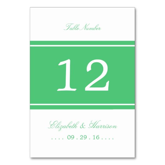 Emerald Green Modern Wedding Table No. Tischnummer (Vorderseite)