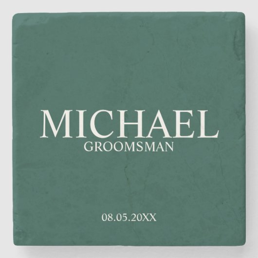 Emerald Green Moderner Personalisierter Trauzeuge Steinuntersetzer (Vorderseite)