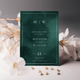 Emerald Green Monogram & Border Elegant Save The Date