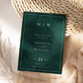 Emerald Green Monogram & Border Elegant Save The Date