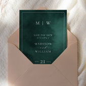 Emerald Green Monogram & Border Elegant Save The Date