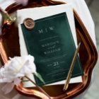 Emerald Green Monogram & Border Elegant Wedding Einladung