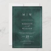 Emerald Green Monogram & Border Elegant Wedding Einladung (Vorderseite)