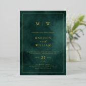Emerald Green Monogram & Border Elegant Wedding Folieneinladung (Stehend vorne)