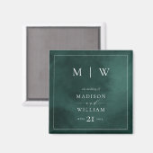 Emerald Green Monogram & Border Wedding Magnet (Vorderseite/Rückseite)