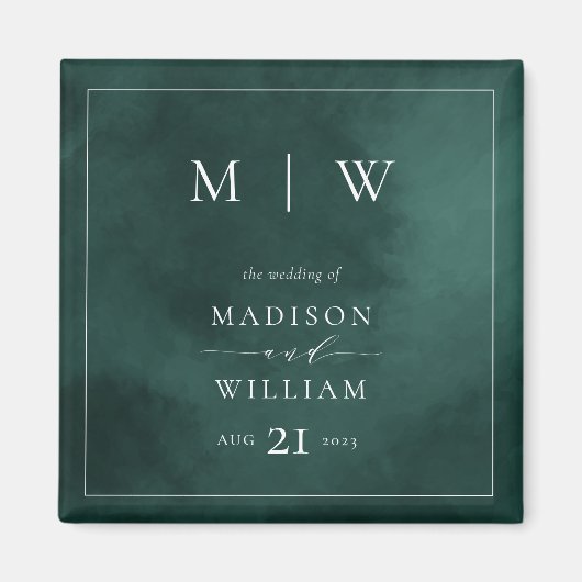 Emerald Green Monogram & Border Wedding Magnet (Vorne)