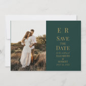 Emerald Green Monogram Custom Foto Save the Date Einladung (Vorderseite)