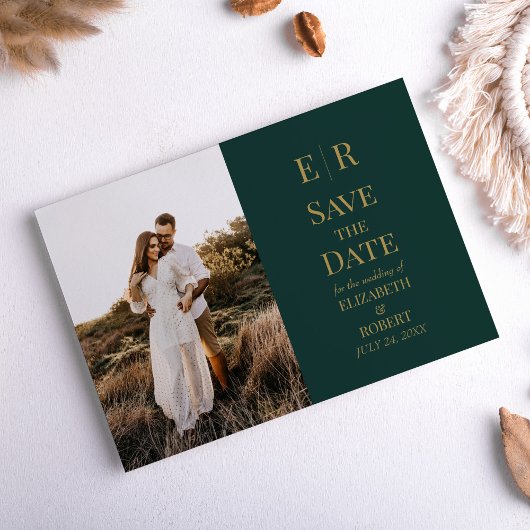 Emerald Green Monogram Custom Foto Save the Date Einladung