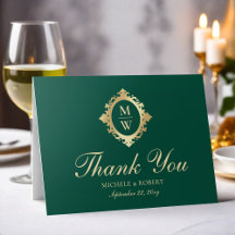 Emerald Green Monogram Gold Dankeschön Card