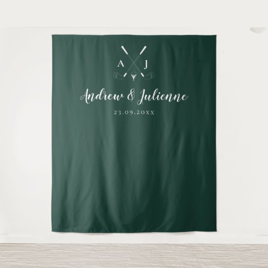 Emerald Green Monogram Golf Wedding Foto Hintergru Wandteppich (Vorderseite)