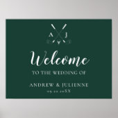 Emerald Green Monogram Golf Wedding Willkommen Poster (Vorne)