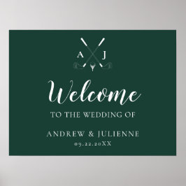 Emerald Green Monogram Golf Wedding Willkommen Poster