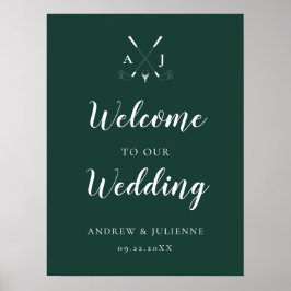 Emerald Green Monogram Golf Wedding Willkommen Poster