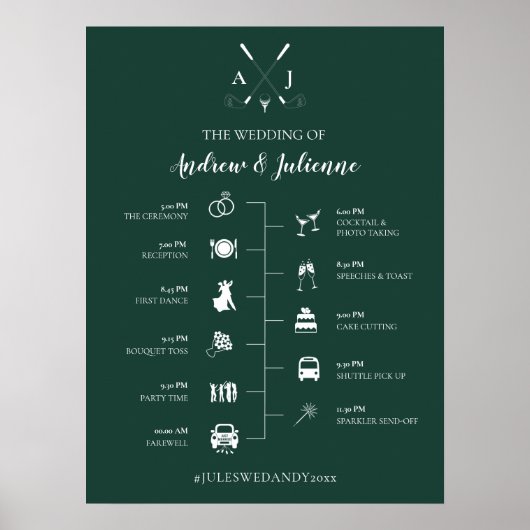 Emerald Green Monogram Golf Wedelzeitschrift Poster (Vorne)
