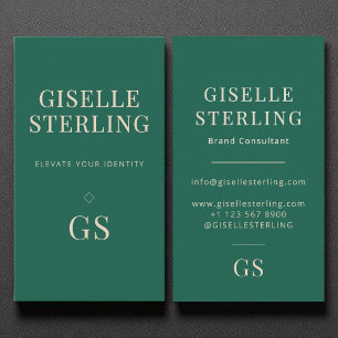 Emerald Green Monogram Modern Elegant Minimalistis Visitenkarte