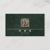 Emerald Green Monogram Modern Scannable Qr Code Visitenkarte (Rückseite)