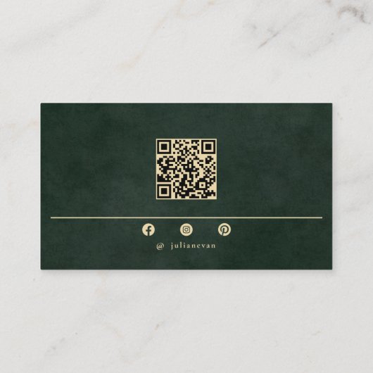 Emerald Green Monogram Modern Scannable Qr Code Visitenkarte (Rückseite)
