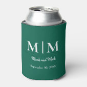 Emerald Green Monogram & Names Wedding Can Cooler Dosenkühler (Kanne Vorderseite)