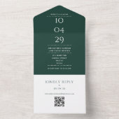 Emerald Green Monogram QR Code Hochzeitdatum All In One Einladung (Innen Boden)