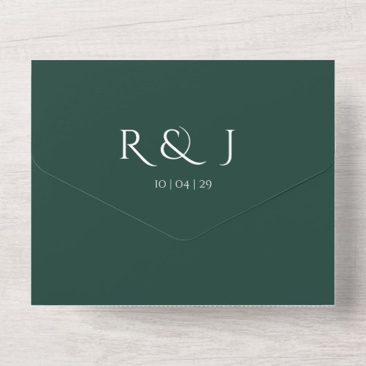 Emerald Green Monogram QR Code Hochzeitdatum All In One Einladung (Rückseite)