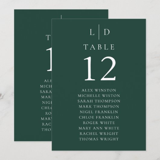 Emerald Green Monogram Tischnummer Seekarte (Vorne/Hinten)