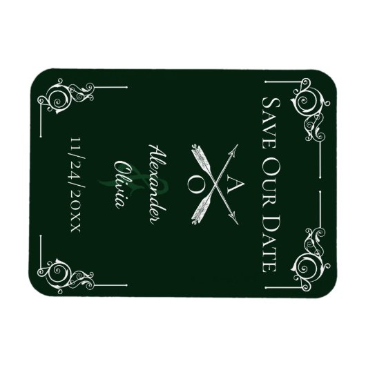 Emerald Green Monogram und Arrows Save the Date Magnet (Horizontal)