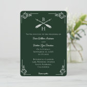 Emerald Green Monogram und Arrows Wedding Einladung (Stehend Vorderseite)