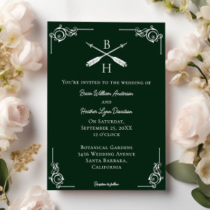 Emerald Green Monogram und Arrows Wedding Einladung