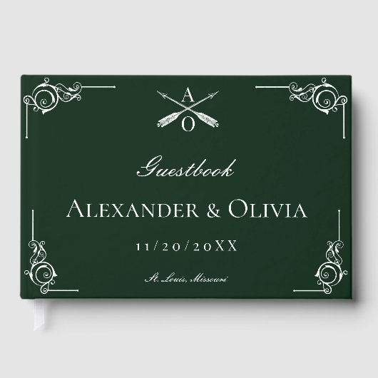 Emerald Green Monogram und Arrows Wedding Gästebuch (Vorderseite)