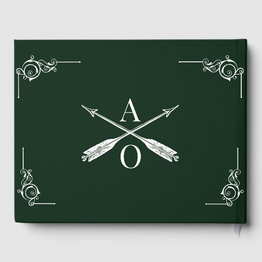 Emerald Green Monogram und Arrows Wedding Gästebuch (Rückseite)