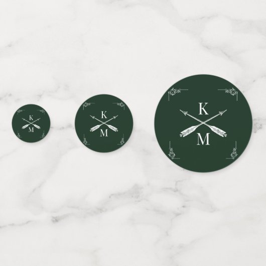 Emerald Green Monogram und Arrows Wedding Konfetti (Vorderseiten)
