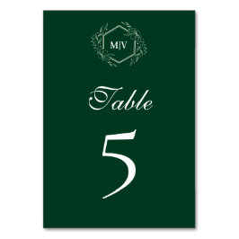 Emerald Green Monogram Wappen Tischnummer Card