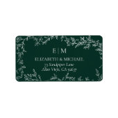 Emerald Green Monogram Wedding Address Adressaufkleber (Vorne)