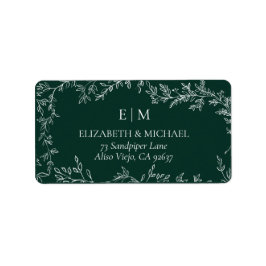 Emerald Green Monogram Wedding Address Adressaufkleber