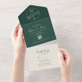 Emerald Green Monogram Wedding All In One Einladung