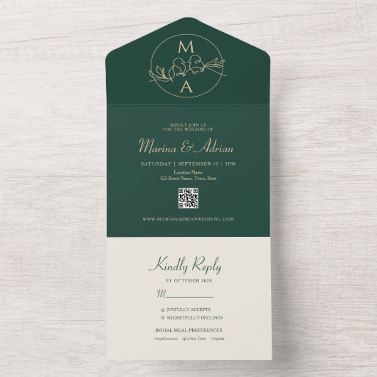 Emerald Green Monogram Wedding All In One Einladung (Innen Boden)