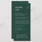 Emerald Green Monogram Wedding Dankeschön Platzkar Menükarte (Vorne/Hinten)