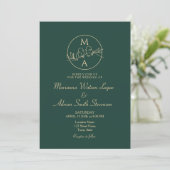 Emerald Green Monogram Wedding Einladung (Stehend Vorderseite)