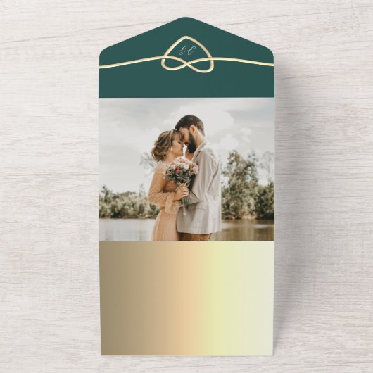 Emerald Green Monogram Wedding QR Code All In One Einladung (Außenbereich)