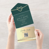 Emerald Green Monogram Wedding QR Code All In One Einladung (Abreißen)