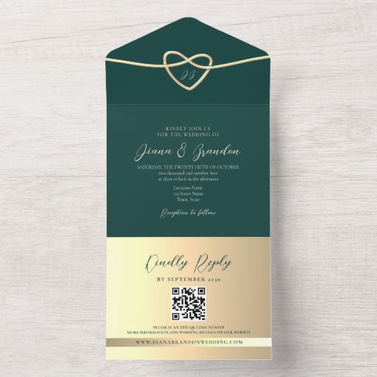 Emerald Green Monogram Wedding QR Code All In One Einladung (Innen Boden)