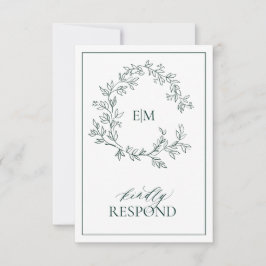 Emerald Green Monogram Wedding RSVP Card