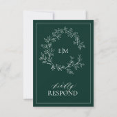 Emerald Green Monogram Wedding RSVP Card (Vorderseite)