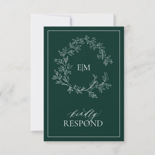 Emerald Green Monogram Wedding RSVP Card (Vorderseite)