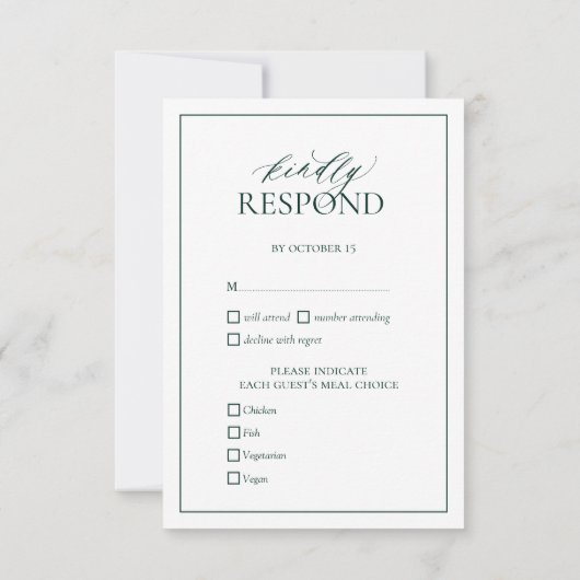 Emerald Green Monogram Wedding RSVP Card (Rückseite)
