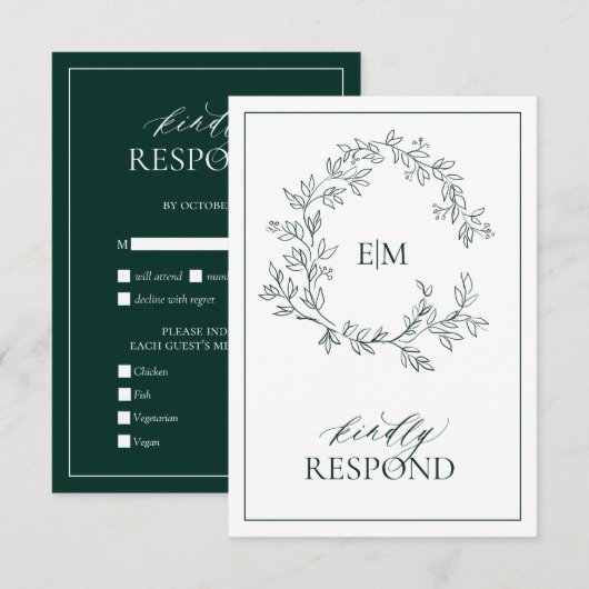 Emerald Green Monogram Wedding RSVP Card Karte (Vorne/Hinten)