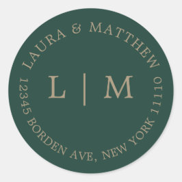 Emerald Green Monogram Wedding Runder Aufkleber