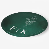 Emerald Green Monogram Wildblume Wedding Pappteller (Schrägansicht)