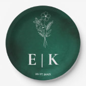 Emerald Green Monogram Wildblume Wedding Pappteller (Vorderseite)