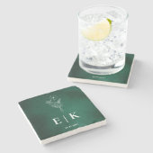 Emerald Green Monogram Wildblume Wedding Steinuntersetzer (Seitenansicht)